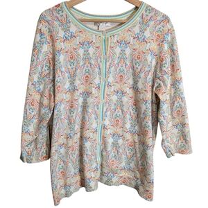 Christopher & Banks Cardigan Sweater Women Size 1X Multicolor Paisley ¾ Sleeves